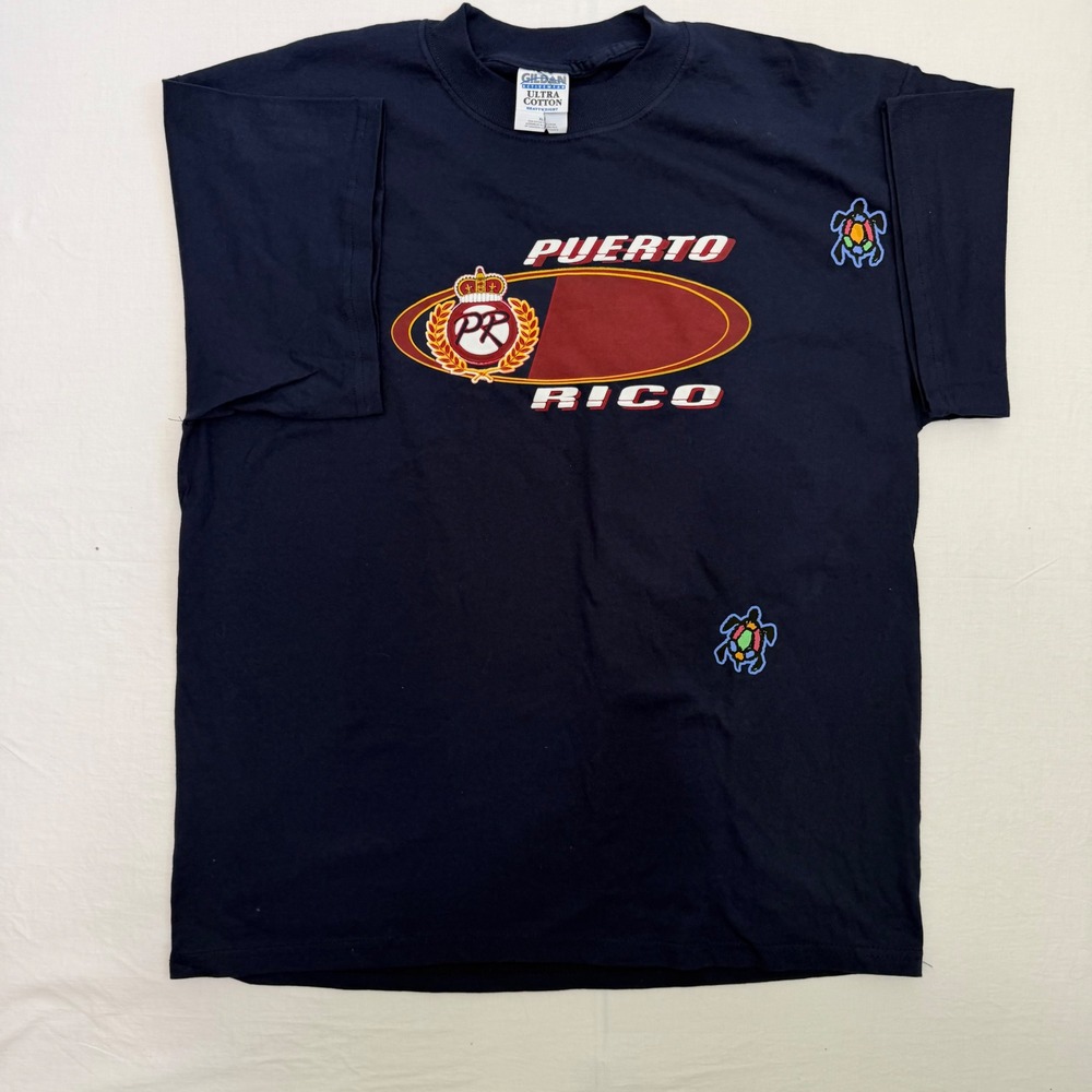 Gildan Puerto Rico T-Shirt Men XL Navy Blue Excellent Graphic Souvenir Tee